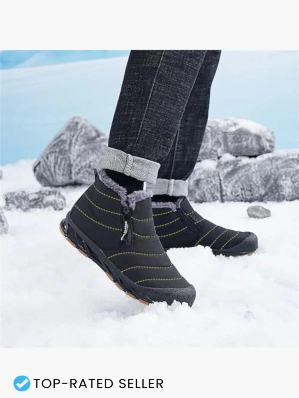 Men’s Snow Boots Water Resistant Non-slip Faux Fur Lined High Top Winter Shoes